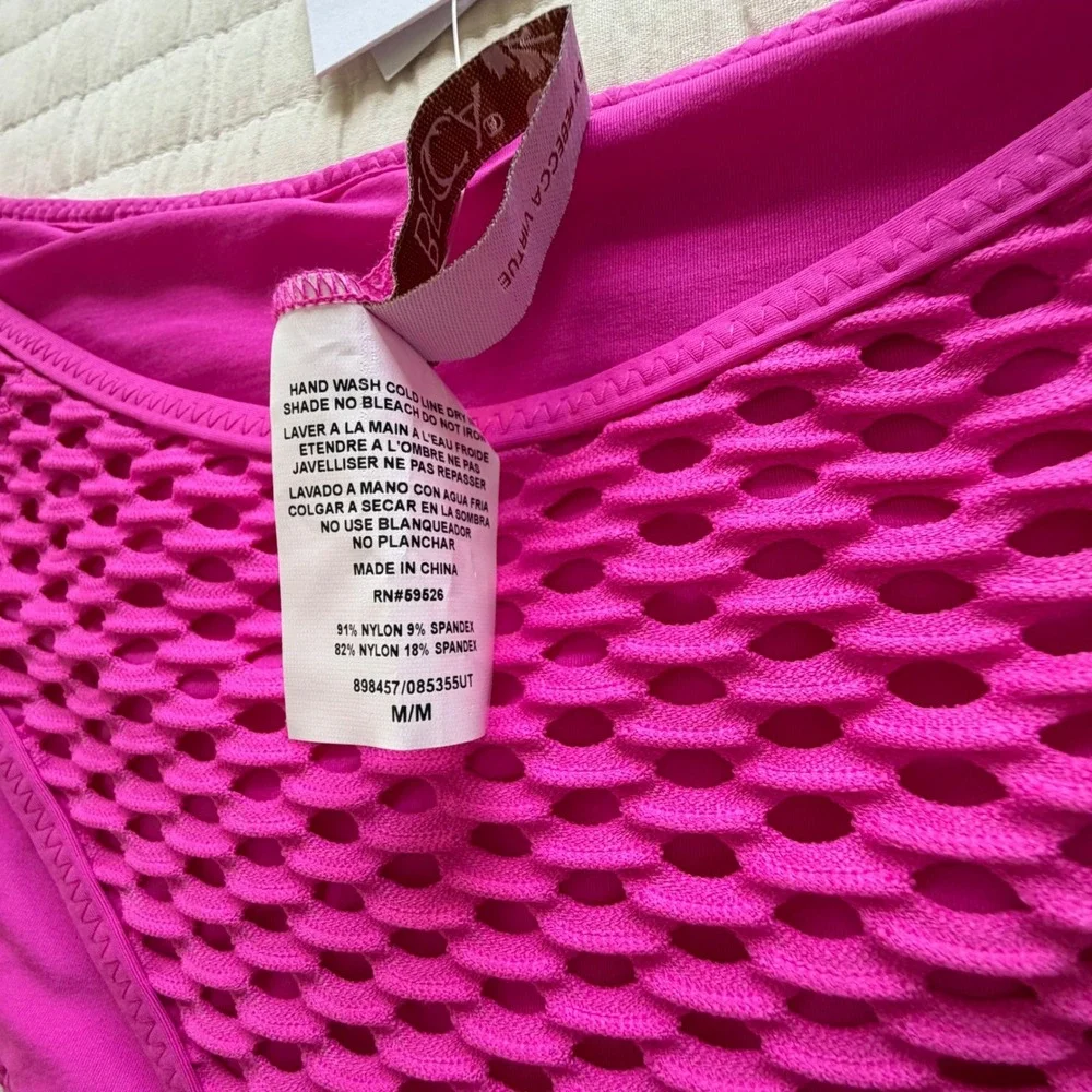 BECCA by Rebecca Virtue Fuchsia Pink Mesh Halter Bikini Set‎ Medium NWT